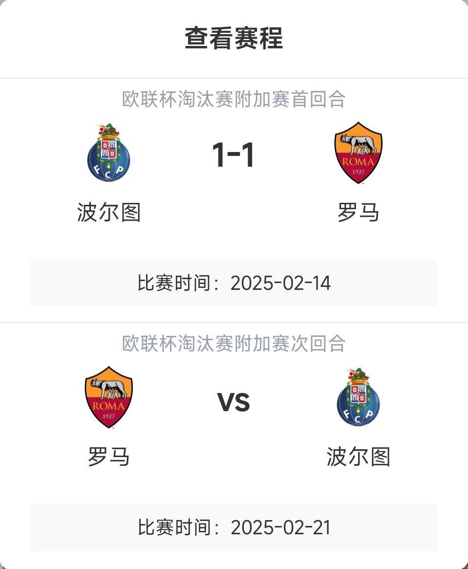  羅馬頂?shù)米?？意甲歐戰(zhàn)8隊3隊直通4隊出局，羅馬首回合1-1波爾圖