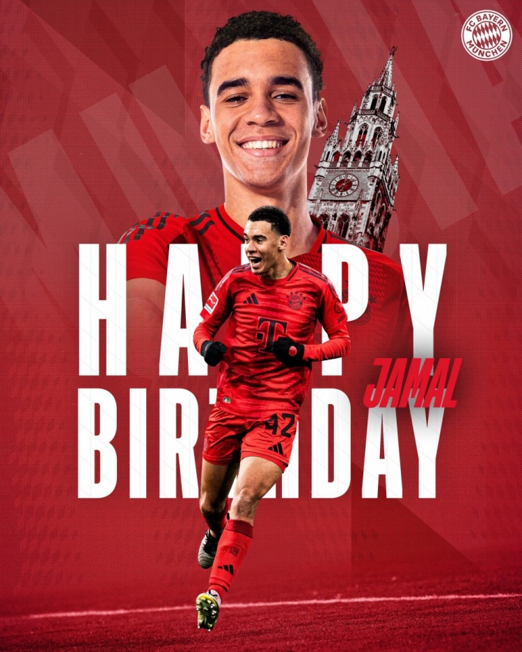  拜仁官方祝穆西亞拉22歲生日快樂，加盟至今出戰(zhàn)196次獲59球38助